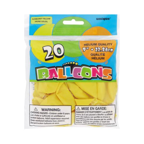 BALLOON YELLOW 9IN 20CT HELIUM