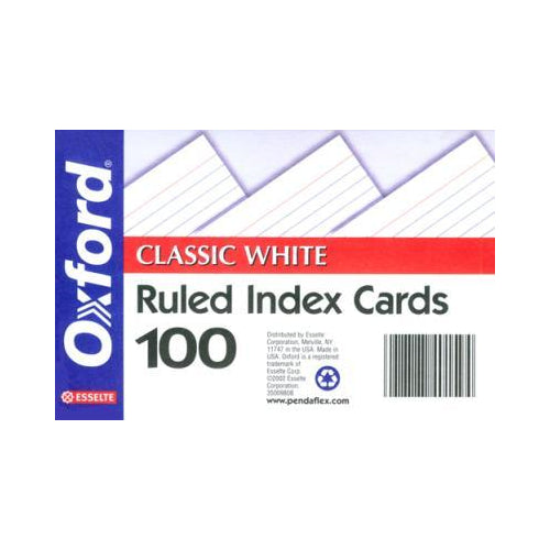 Oxford® Ruled Index Cards, 4" x 6", White, 100 Per Pack