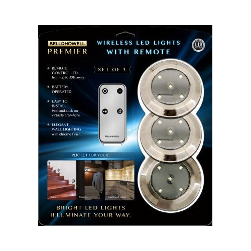 BELL + HOWELL Wireless LED 3PK Indoor Lights with Remote Control. 1.0 CT