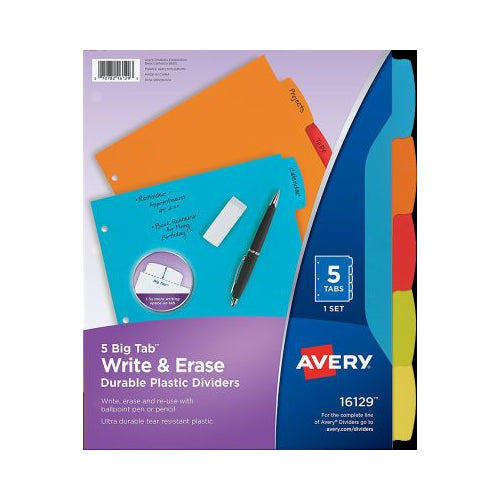 Avery Big Tab Write & Erase Durable Plastic Dividers, 5-Tab Set, Multicolor