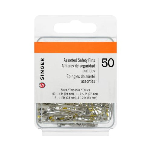 SINGER Assorted Safety Pins, 55 Count, Sizes 00, 3/4" - 1, 1-1/16" - 2, 1-1/2" - 3, 2"