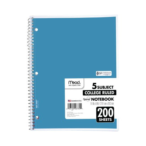 Mead 5 Subject College Ruled Spiral Notebook