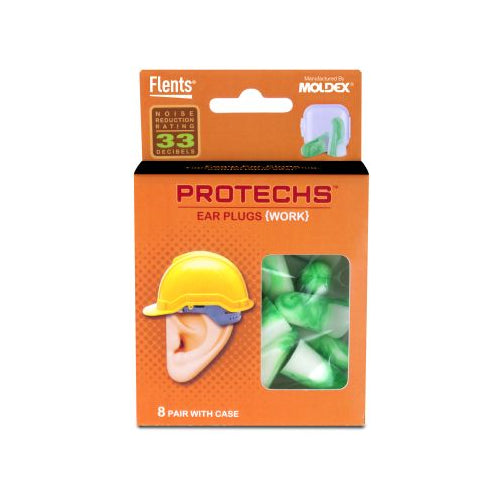 Protechs Ear Plugs for Construction, 8 Pair with Case, NPR 33