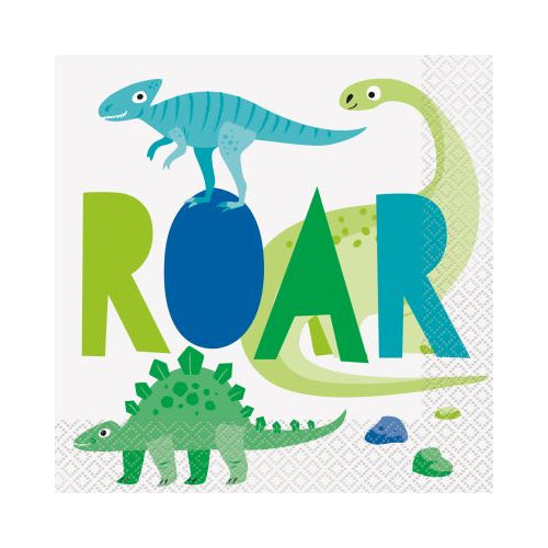 Blue & Green Dinosaur 6.5"x6.5" Luncheon Napkins, 16 count