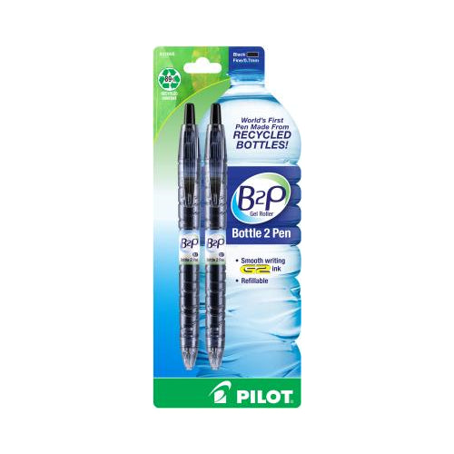 Pilot B2P - Bottle to Pen - Gel Roller Pens Made From Recycled Water Bottles, Fine Point, Black, 2Ct