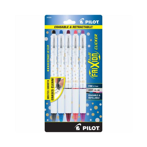 Pilot Frixion Clicker Erasable 0.7mm Gel Ink Pen, 5-pk Assorted