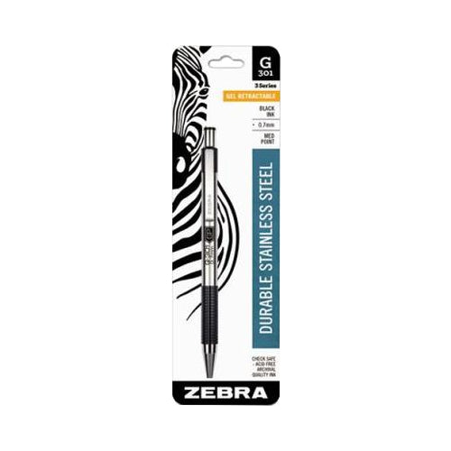 Zebra G-301 Gel Retractable Medium Point Black Pen