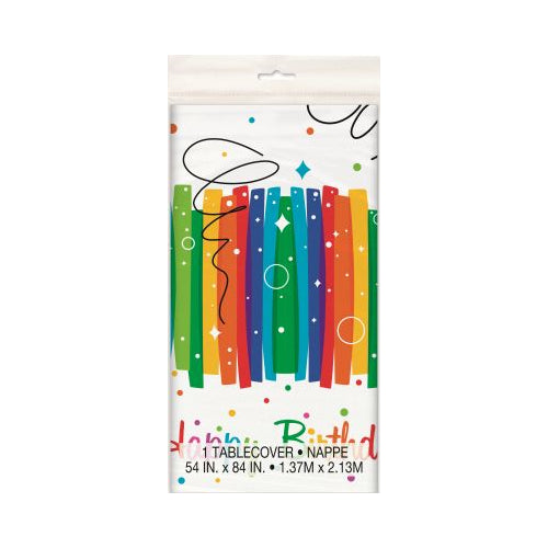 Rainbow Ribbons Birthday Party Table Cover, 84" x 54"