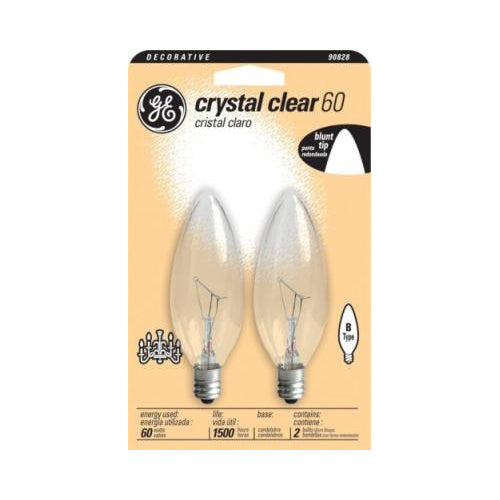 GE 60W Crystal Clear Multi-Use Candelabra Base Blunt Tip Decorative Light Bulb (2-Pack)