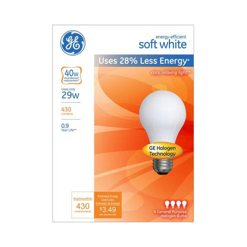 GE 40W A19 Soft White Energy-Efficient Halogen Light Bulb (4-Pack)