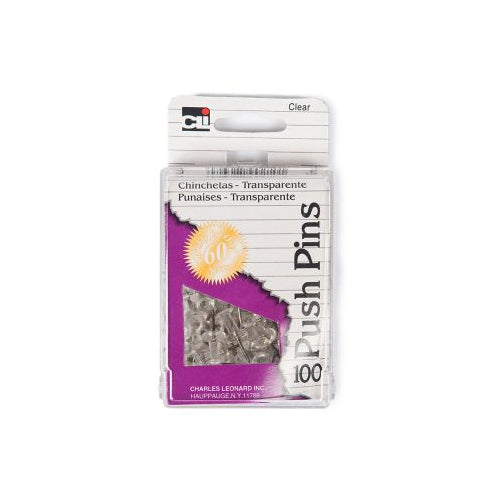 Charles Leonard Inc. Push Pins, Clear, 100 ct