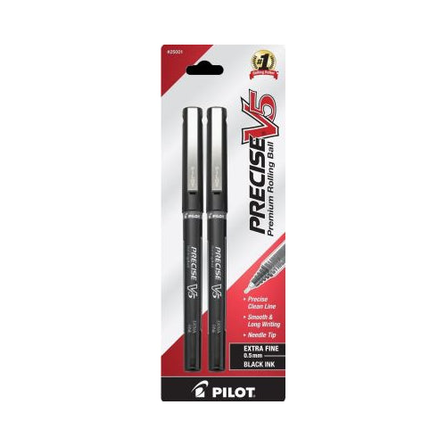 Pilot Precise V5 Rolling Ball Stick Pens, Extra Fine Point (0.5mm), Black, 2 Count