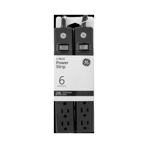 6-OUTLET P STRIP 2FT BLACK 2PK