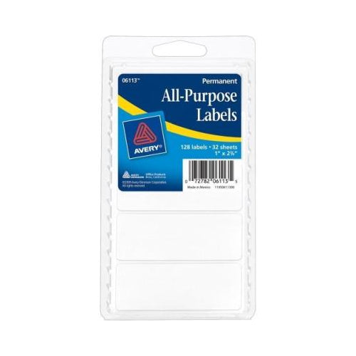 Avery All-Purpose Labels  1  x 2.75, White  128 ea