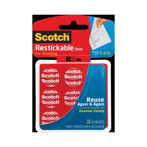 Scotch Restickable Dots  Clear  7/8 in x 7/8 in  18 Dots/Pack