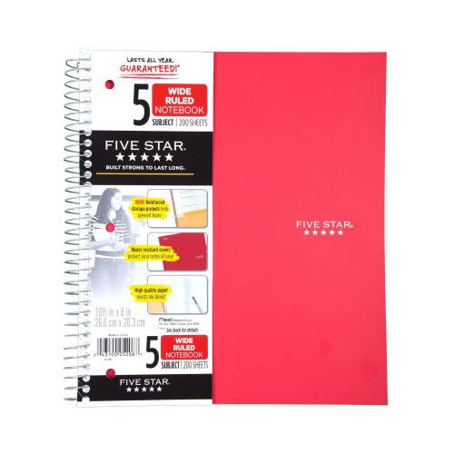 Five Star Wirebound Notebook, 5 Subject, Wide Ruled