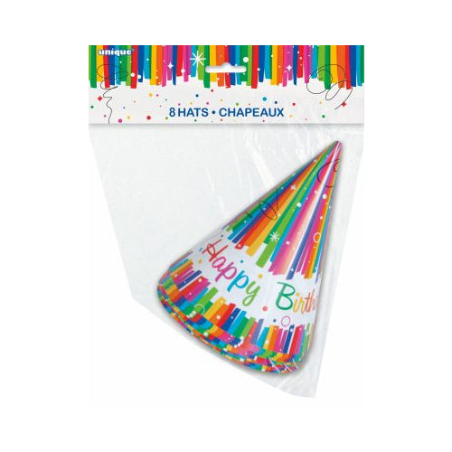 Rainbow Ribbons Birthday Party Hats, 8 count