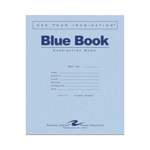 Roaring Spring Blue Exam Book, Legal Rule, 8-1/2" x 7", White, 8 Sheets