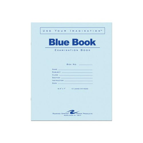 Roaring Spring Blue Exam Book, 8-1/2" x 7", White, 12 Sheets