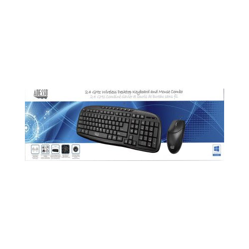 Adesso 2.4 GHz Wireless Desktop Keyboard and Mouse Combo, Black - 1.0 ea