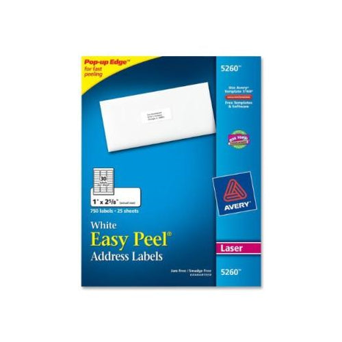 Avery 1 x 2-5/8 Easy Peel Laser Address Labels - White 750 ea