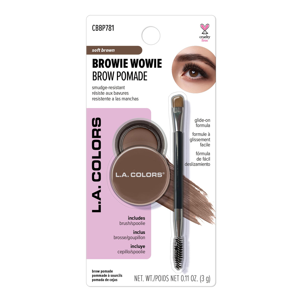 L.A. COLORS Browie Wowie Brow Pomade - CBBP781N Soft Brown, Carded