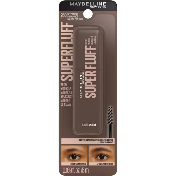 MAYBELLINE New York Superfluff Brow Mousse, 260 Deep Brown, 0.17 oz