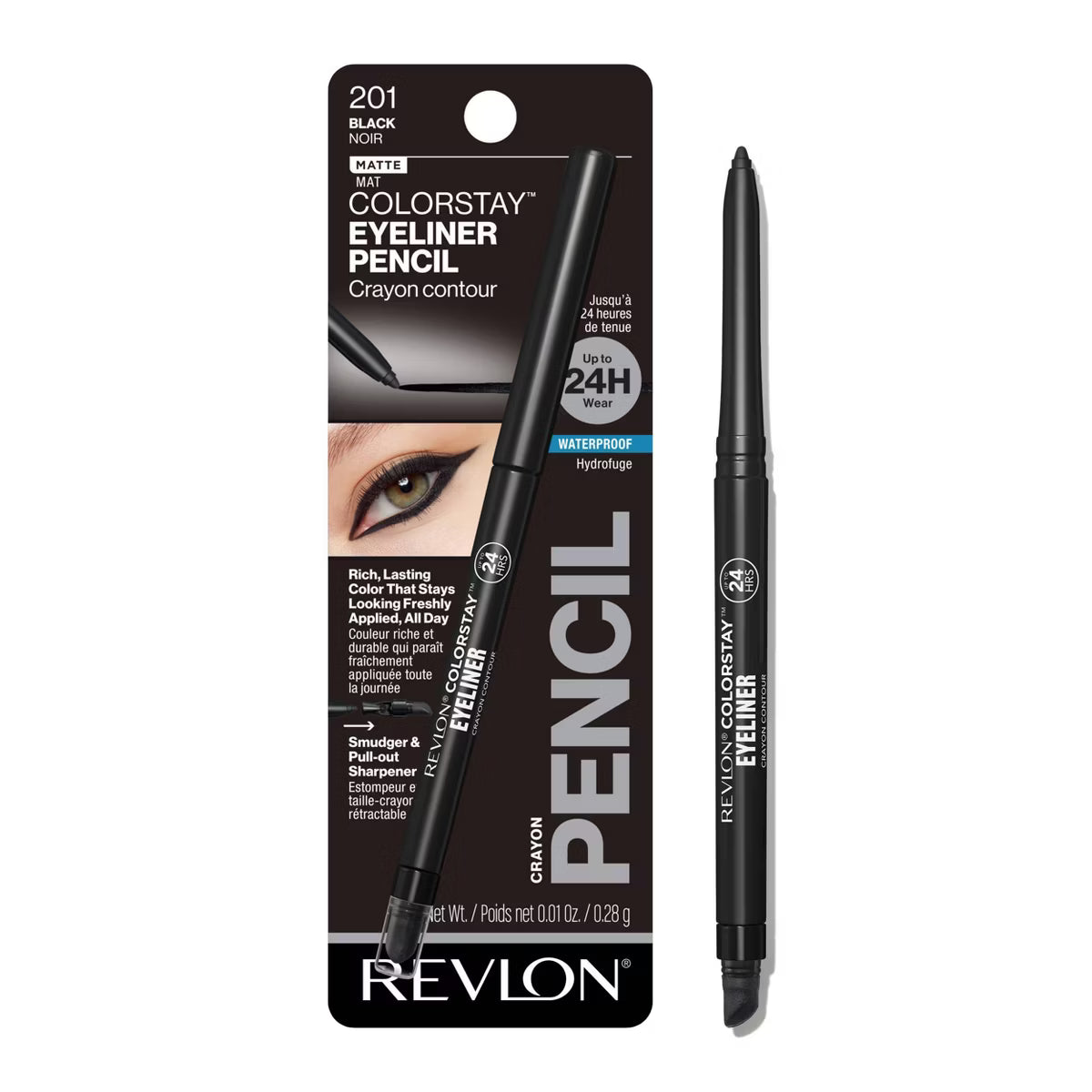 REVLON ColorStay Pencil Waterproof Eyeliner With Built-In Sharpener - 201 Black