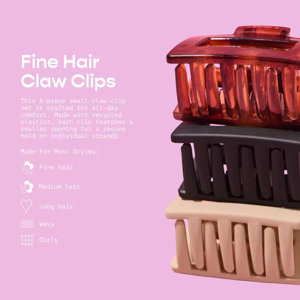 GIMME Fine Hair Square Wings Claw Clips - Assorted Neutrals, 6 count