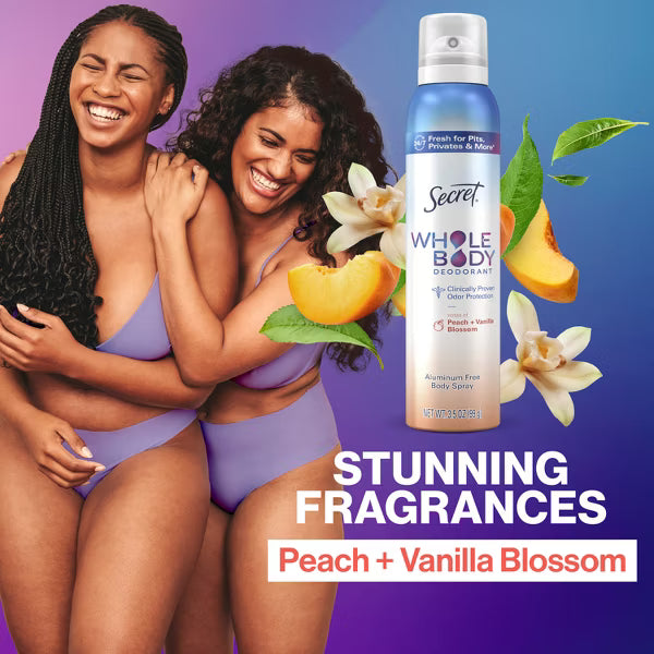 Secret Whole Body Aluminum-Free Deodorant Spray - Peach & Vanilla, 1 oz