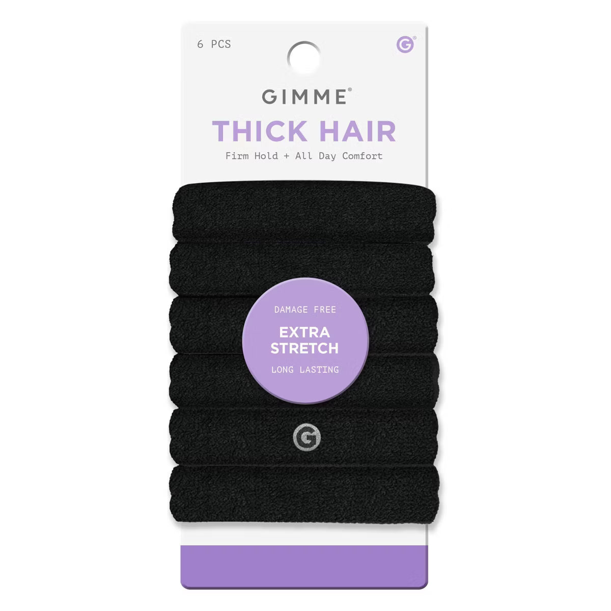 GIMME Thick Hair Firm Hold + All Day Comfort Extra Stretch Hair Bands - Black, 6 count