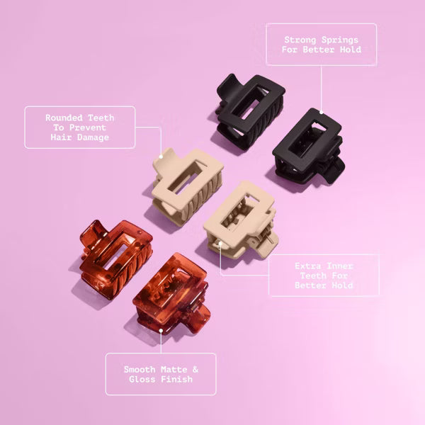 GIMME Fine Hair Square Wings Claw Clips - Assorted Neutrals, 6 count