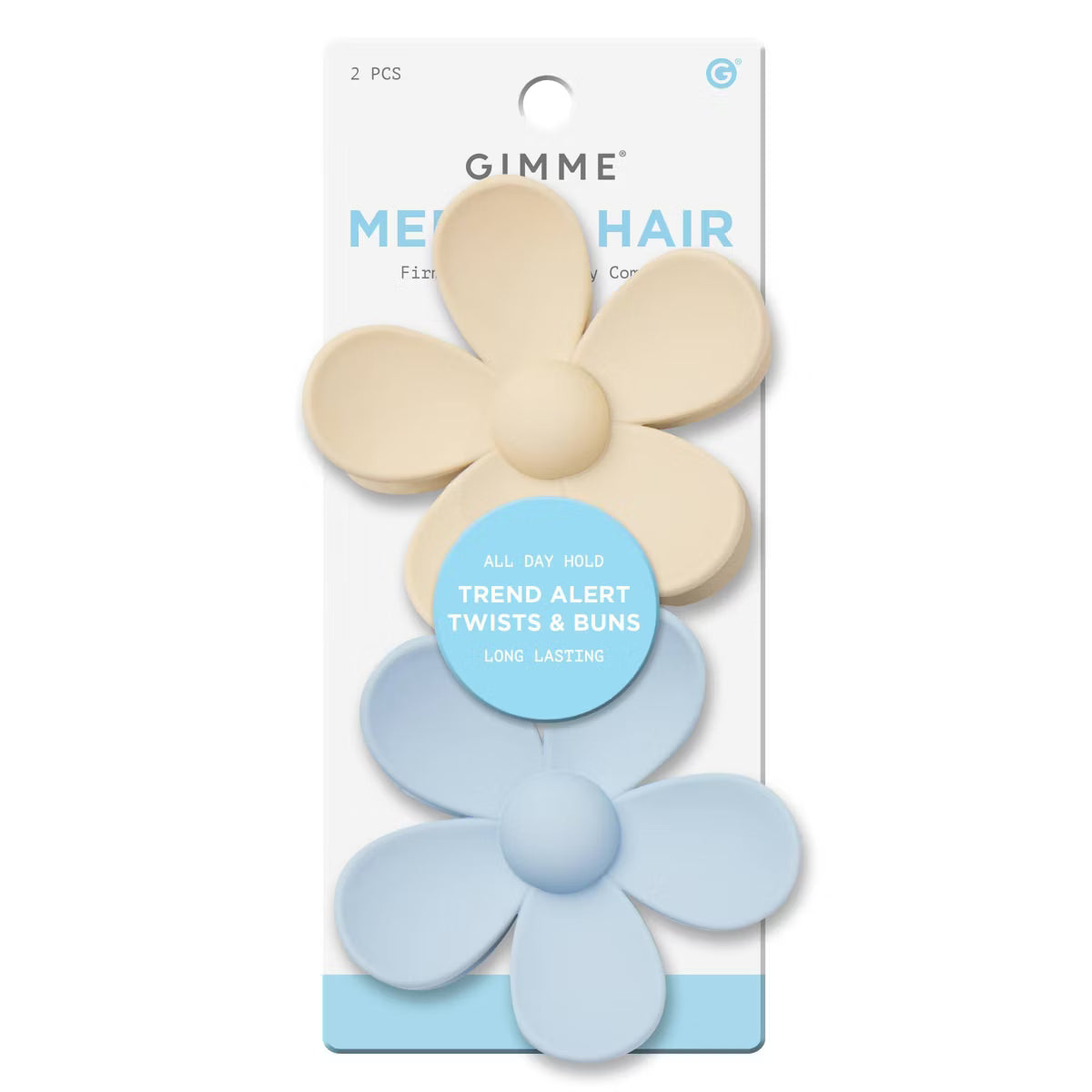 GIMME Medium Hair Flower Claw Clips - Tan and Blue, 2 count
