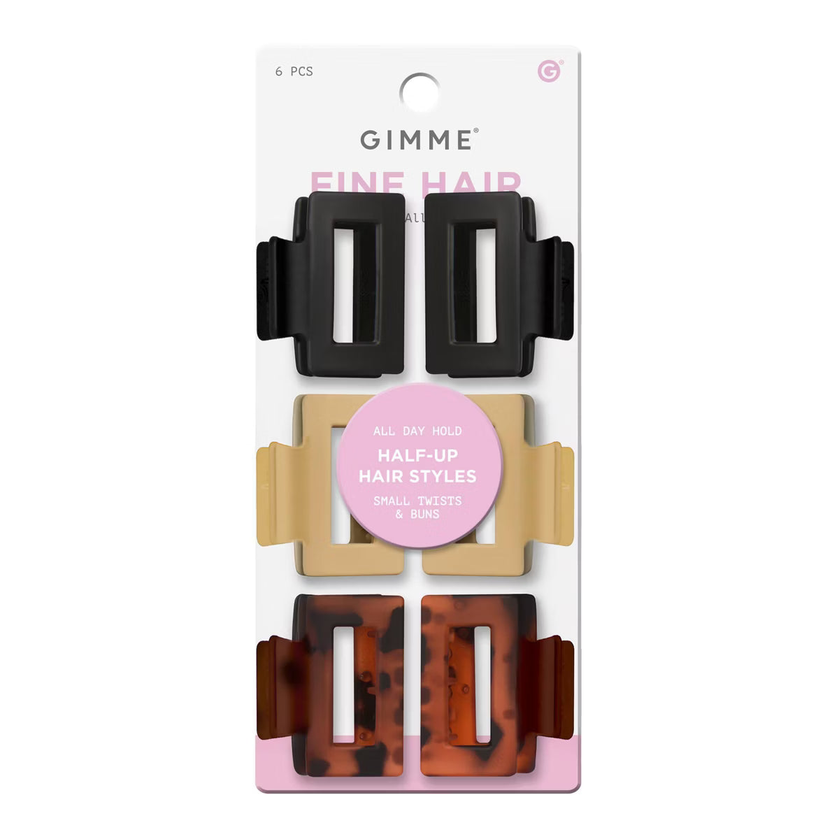 GIMME Fine Hair Square Wings Claw Clips - Assorted Neutrals, 6 count