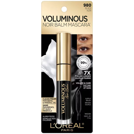 L'ORÉAL PARIS Voluminous Noir Balm Volumizing Washable Mascara, 980 Black, 0.26 fl. oz.