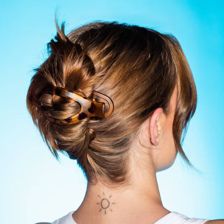 GIMME Medium Hair Oval Lay-Flat Claw Clip - Black and Tortoise, 2 count