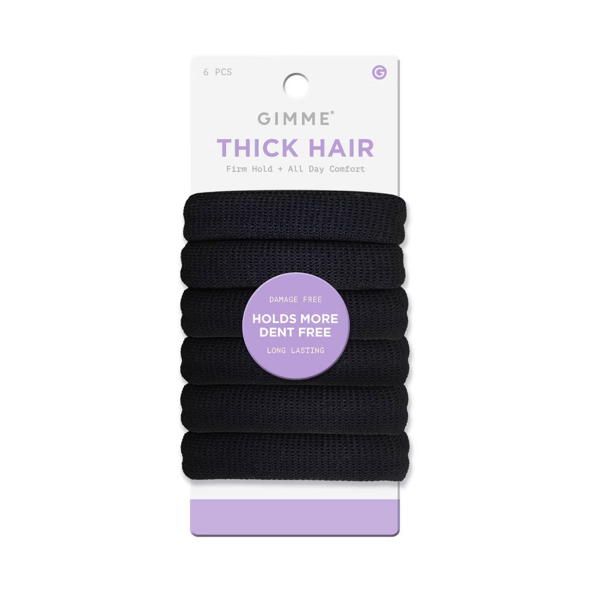 GIMME Thick Hair Firm Hold + All Day Comfort Hair Bands - Black, 6 count