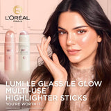 L'ORÉAL PARIS Lumi Le Glass Highlighter Stick, 640 Glowy Sparking Rose, 0.17 oz