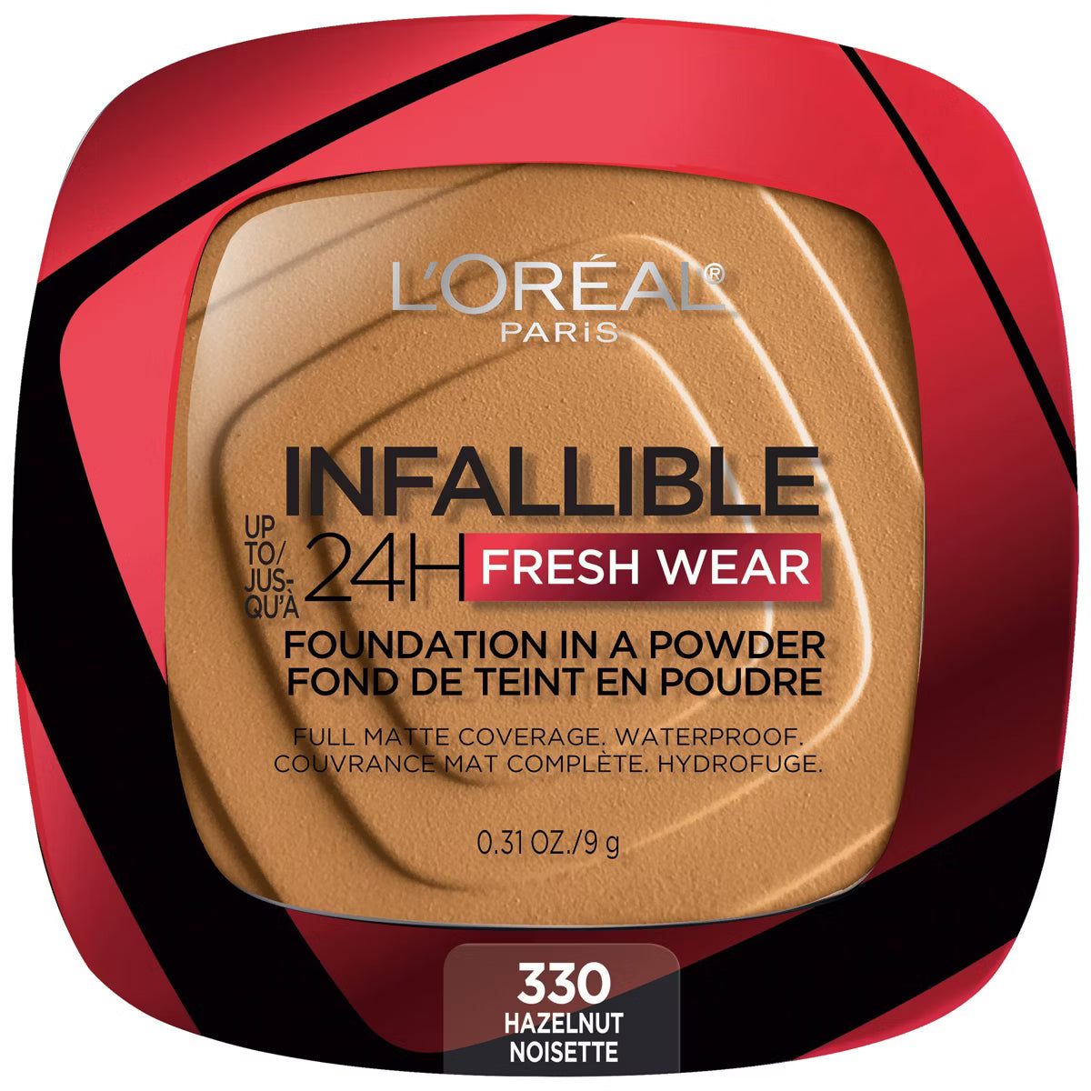 L'ORÉAL PARIS Infallible Up to 24H Fresh Wear Foundation in a Powder, matte finish, 330 Hazelnut, 0.31 oz.