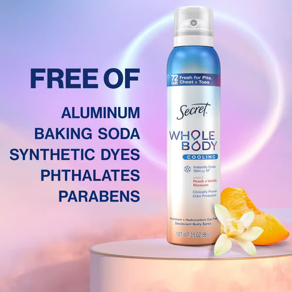 Secret Whole Body Aluminum-Free Deodorant Spray - Peach & Vanilla, 1 oz