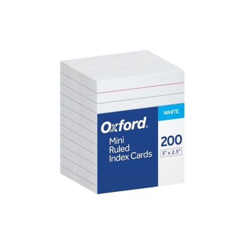 Oxford® Mini Index Cards, 3" x 2.5", Ruled, White, 200 Per Pack