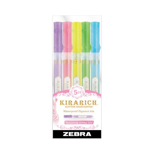 Kirarich Glitter Highlighter Chisel Tip Assorted 5Pk