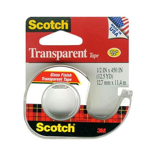 Transparent Tape in Hand Dispenser, 1/2" X 450", 1" Core, Clear