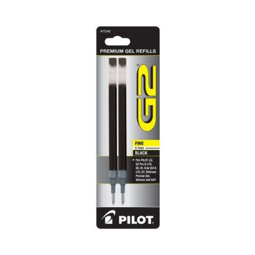 Pilot Gel Ink Refills, for G2, Dr. Grip, G6, Q7, Fine Point (0.7mm), Black, 2 Count