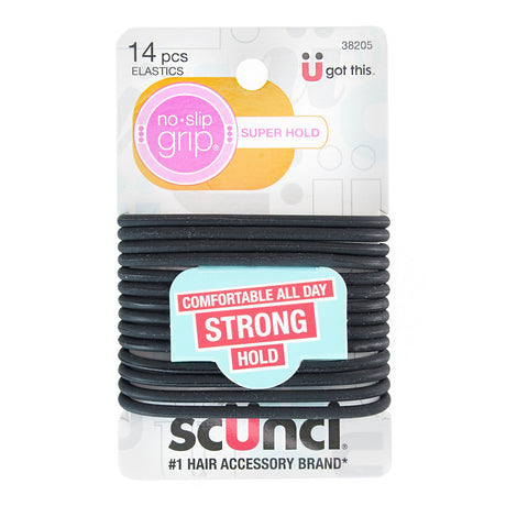 Scünci Everyday & Active No Slip Grip Strong Hold Gel Elastics Black, 14 CT