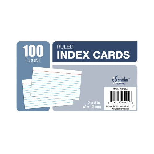 iScholar Ruled Index Cards 3" x 5", 100 Ct