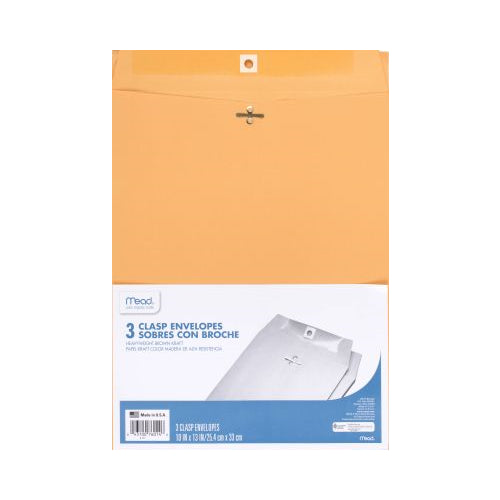 Mead Clasp Envelopes, 10" x 13" Brown Kraft, 3 CT