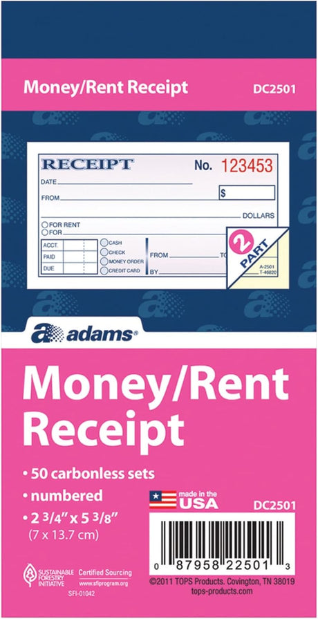 Adams Carbonless Money and Rent Receipt - Two Parts, 50 Sheets-087958225013-LR-111032-1-LR eShop