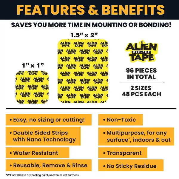 ALiEN Tape Pre-Cut Multipurpose Grip Removeable Mounting Tape, 96 Pieces-080313085192-LR-352841-8-LR eShop