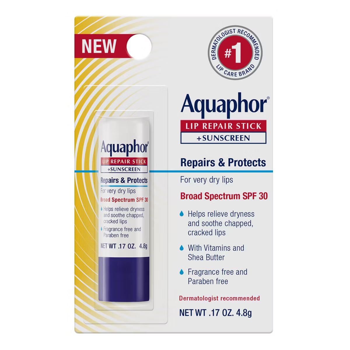 Aquaphor Lip Repair Stick + Sunscreen SPF 30, 0.17 Oz Stick-072140031220-LR-363368-1-LR eShop